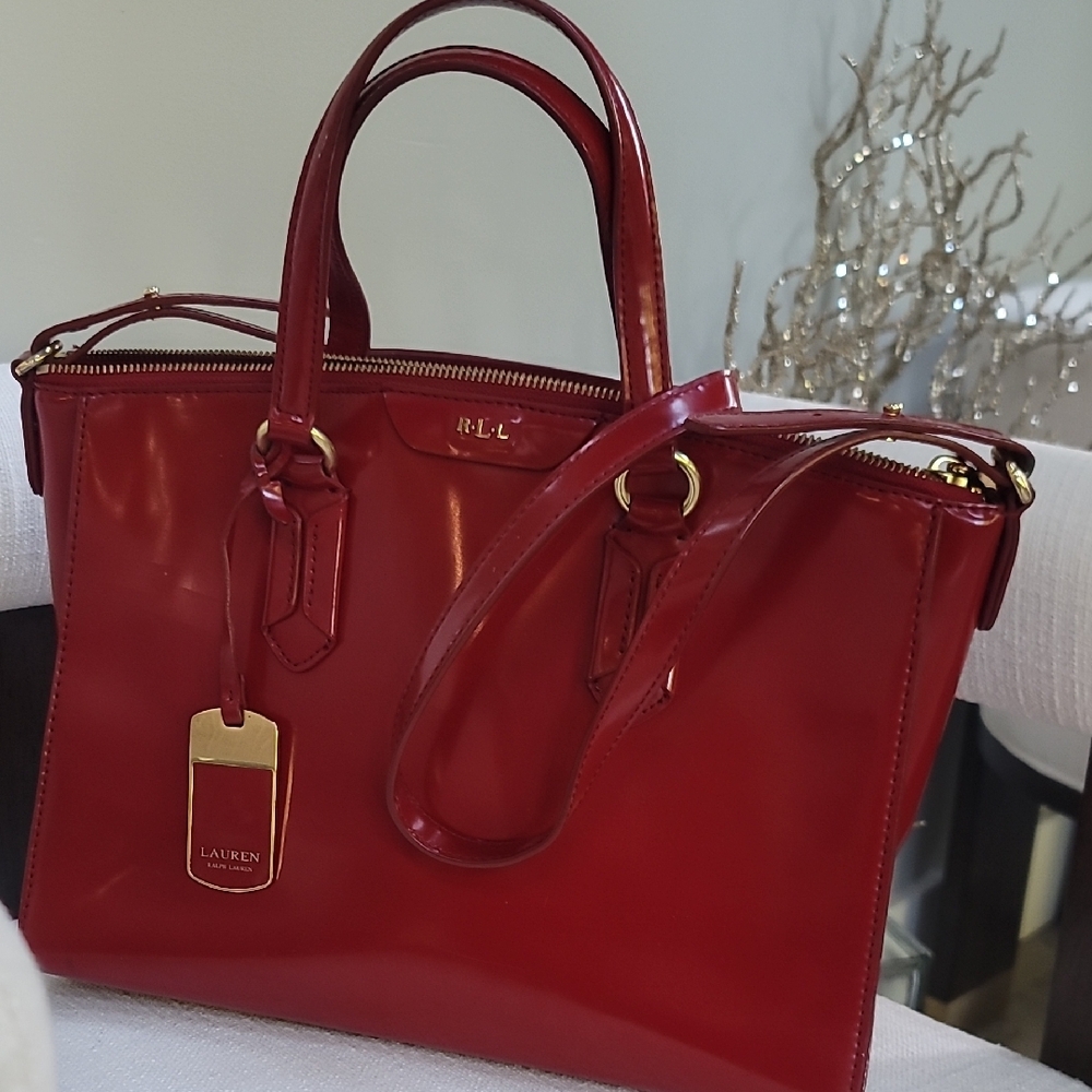 Ralph Lauren Red Leather Tote Bag